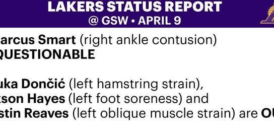 九游体育-湖人更新伤情报告：詹姆斯能出战勇士，东契奇、里夫斯仍缺阵